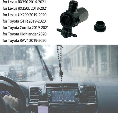 Black Windshield Washer Pump with Grommet for Lexus RX350 RX350L UX200 for Toyota C-HR Corolla Highlander RAV4 OE 85330-0E030 85330-0E031 85330-47100 Car Front Water Washer Fluid Pump in Kuwait