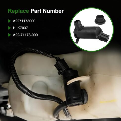 مضخة غسيل الزجاج الأمامي 2Pin 12V مع حلقة إغلاق متوافقة مع شاحنة Freightliner Cascadia Truck # A2271173000 HLK7037 A22-71173-000 in Kuwait