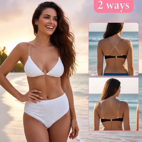 12 PCS Clear Bra Straps for Women: 8 PCS Invisible Adjustable Clear Bra Straps and 4 PCS Bra Clips to Make Racerback, Bra Strap Holders for Slipping for Women in Saudi Arabia