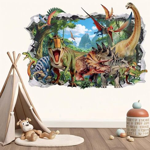 Dinosaur Wall Decals for Boys Kids: Removable Peel and Stick Vinyl Wall Stickers for Nursery Boys Room Kids Bedroom Decor Ages 0-12 Years with Easy Application in Saudi Arabia