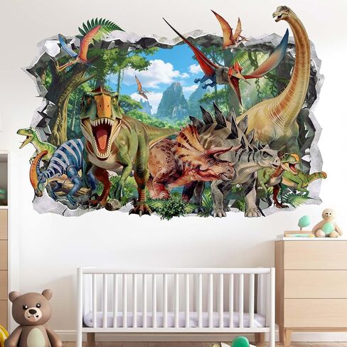 Dinosaur Wall Decals for Boys Kids: Removable Peel and Stick Vinyl Wall Stickers for Nursery Boys Room Kids Bedroom Decor Ages 0-12 Years with Easy Application in Saudi Arabia
