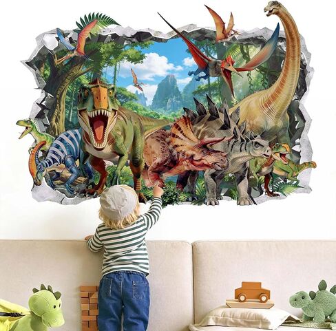 Dinosaur Wall Decals for Boys Kids: Removable Peel and Stick Vinyl Wall Stickers for Nursery Boys Room Kids Bedroom Decor Ages 0-12 Years with Easy Application in Saudi Arabia
