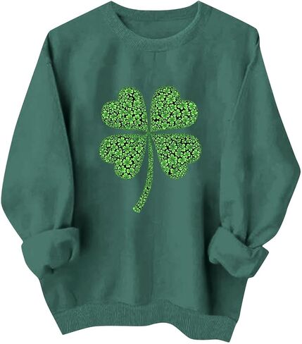 Women's St. Patricks Day Sweatshirt Shamrock Long Sleeve Crewneck Irish Shirts Oversized Holiday Casual Pullover Tops in Saudi Arabia