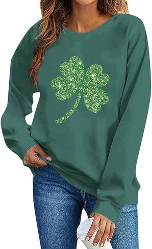 Women's St. Patricks Day Sweatshirt Shamrock Long Sleeve Crewneck Irish Shirts Oversized Holiday Casual Pullover Tops in Saudi Arabia