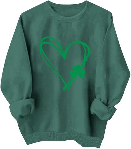 Women's St. Patricks Day Sweatshirt Shamrock Long Sleeve Crewneck Irish Shirts Oversized Holiday Casual Pullover Tops in Saudi Arabia