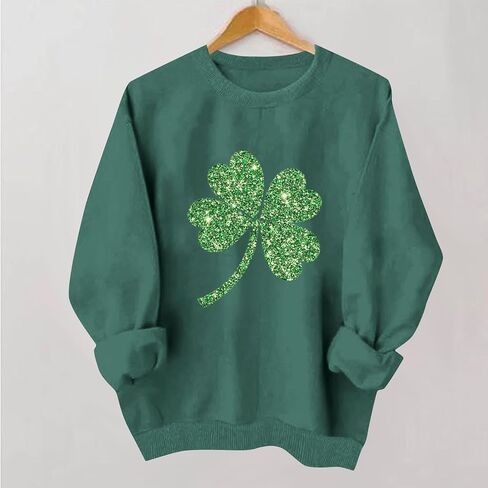 Women's St. Patricks Day Sweatshirt Shamrock Long Sleeve Crewneck Irish Shirts Oversized Holiday Casual Pullover Tops in Saudi Arabia
