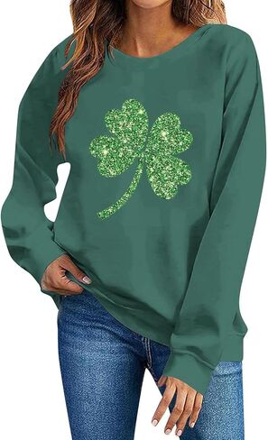 Women's St. Patricks Day Sweatshirt Shamrock Long Sleeve Crewneck Irish Shirts Oversized Holiday Casual Pullover Tops in Saudi Arabia