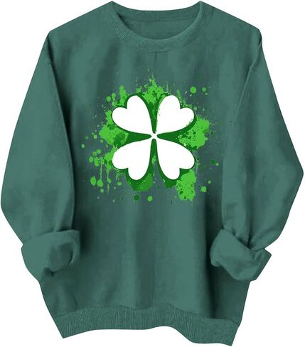 Women's St. Patricks Day Sweatshirt Shamrock Long Sleeve Crewneck Irish Shirts Oversized Holiday Casual Pullover Tops in Saudi Arabia