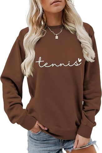 MEKOTSK Womens Tennis Sweatshirt Funny Letter Graphic Shirts Long Sleeve Crew Neck Pullover Tops Tennis Lover Shirts in Saudi Arabia