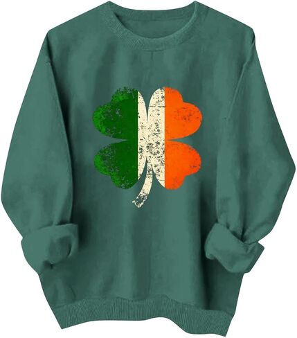 Women's St. Patricks Day Sweatshirt Shamrock Long Sleeve Crewneck Irish Shirts Oversized Holiday Casual Pullover Tops in Saudi Arabia