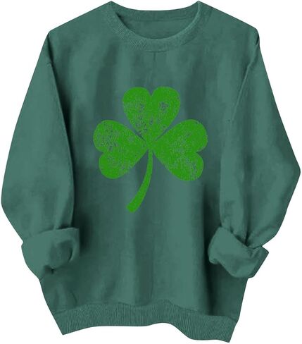 Women's St. Patricks Day Sweatshirt Shamrock Long Sleeve Crewneck Irish Shirts Oversized Holiday Casual Pullover Tops in Saudi Arabia