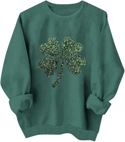 Women's St. Patricks Day Sweatshirt Shamrock Long Sleeve Crewneck Irish Shirts Oversized Holiday Casual Pullover Tops in Saudi Arabia