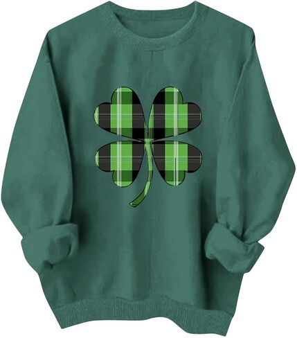Women's St. Patricks Day Sweatshirt Shamrock Long Sleeve Crewneck Irish Shirts Oversized Holiday Casual Pullover Tops in Saudi Arabia