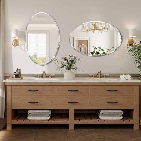 Frameless Oval Mirror, 22"x30" Beveled Oval Bathroom Mirrors, Wall Mounted Vanity Mirror for Bedroom, Entryway, Living Room, Hangs Horizontally or Vertically in Kuwait