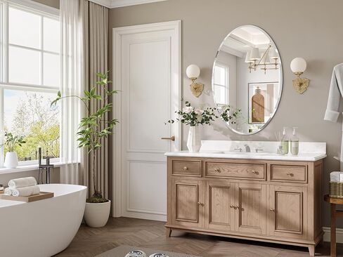 Frameless Oval Mirror, 22"x30" Beveled Oval Bathroom Mirrors, Wall Mounted Vanity Mirror for Bedroom, Entryway, Living Room, Hangs Horizontally or Vertically in Kuwait