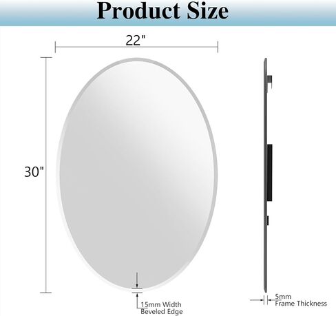 Frameless Oval Mirror, 22"x30" Beveled Oval Bathroom Mirrors, Wall Mounted Vanity Mirror for Bedroom, Entryway, Living Room, Hangs Horizontally or Vertically in Kuwait