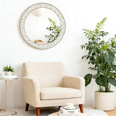 20" Rustic Distressed Wooden Round Mirror Wall Mounted for Bathroom Bedroom Living Room in Saudi Arabia