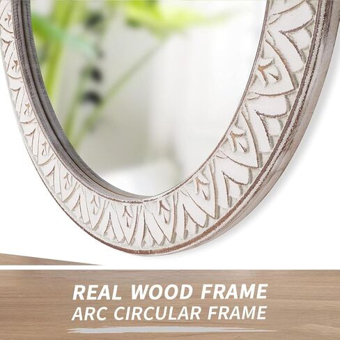 20" Rustic Distressed Wooden Round Mirror Wall Mounted for Bathroom Bedroom Living Room in Saudi Arabia
