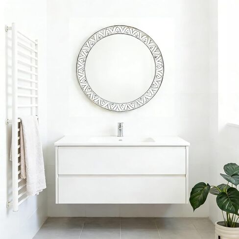 20" Rustic Distressed Wooden Round Mirror Wall Mounted for Bathroom Bedroom Living Room in Saudi Arabia