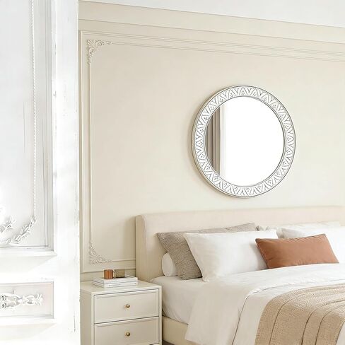 20" Rustic Distressed Wooden Round Mirror Wall Mounted for Bathroom Bedroom Living Room in Saudi Arabia