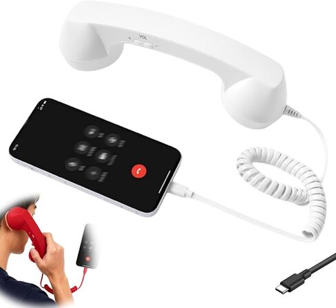 سماعة هاتف ريترو، 2026 سماعة هاتف ريترو جديدة لآيفون، هاتف سلكي من النوع C طراز ريترو، جهاز استقبال بمقبض أرضي لمؤتمرات الفيديو المحمولة الخلوية، المكالمات (وردي) in Kuwait