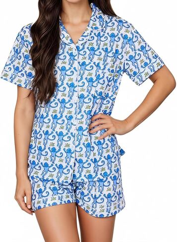 Cute Pajama Sets for Women 2 Piece Y2k Monkey Button Down Pjs Holiday Sleepwear in Saudi Arabia