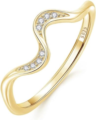 925 Sterling Silver Elegant Zircon Wave Ring for Women Wedding Banquet Simple Jewelry Gift （Gift Box） in Saudi Arabia
