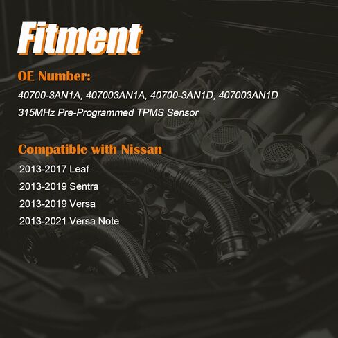 Pre-Programmed TPMS Sensor Tire Pressure Monitoring Sensor 40700-3AN1A fit for Nissan 2013-2017 Leaf 2013-2019 Sentra 2013-2019 Versa 2013-2021 Versa Note, 407003AN1A, 40700-3AN1D - 315MHz (4) in Saudi Arabia
