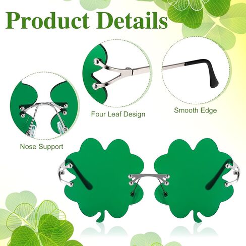 JATEBI 4 Pairs St. Patrick’s Day Irish Shamrock Sunglasses Green Four Leaf Clover Glasses Leprechaun Costume Eyeglasses Saint Patrick Gift Eyewear Party Decorations Accessories in Saudi Arabia