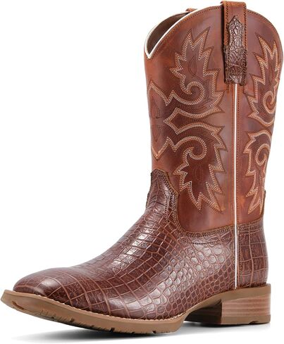 SUREWAY Men‘s Full Grain Leather Cowboy Boots with Ostrich Pattern，Square Toe Embroidery Western Boot, Oil and Slip Resistant， Durable 10-Inch Pull-On Wellington Boots for Men in Saudi Arabia