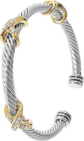 Multi Twisted Cable Wire Cuff Bracelet for Women, Classic Stainless Steel Two Tone Fashion Stackable Open Vintage Bangle with Golden Decorations, Jewelry Gifts for Daily Wear in Saudi Arabia