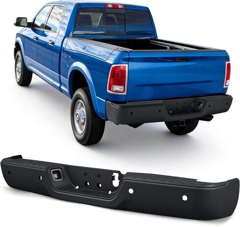 المصد الخلفي VRC متوافق مع 2013-2018 Ram 2500 3500 HD، استبدال المصد الخلفي من الفولاذ الأسود، مع ممتص الصدمات من قطعة واحدة مع مستشعر وقوف السيارات مع وسادات وأضواء لوحة الترخيص (أسود، مع فتحات مستشعر) in Kuwait