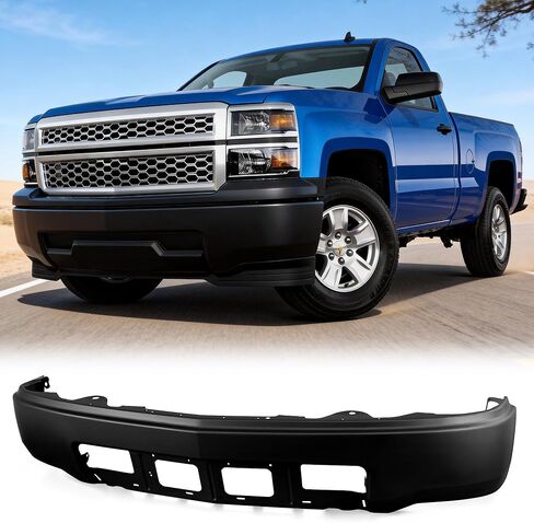 VRC غطاء المصد الأمامي تجميع شريط الوجه من الفولاذ الكروم متوافق مع 2014 2015 Chevy Silverado 1500 مع فتحات الضباب بدون فتحة وقوف السيارات، استبدال المصد من قطعة واحدة (الكروم، مع فتحات إضاءة الضباب بدون) in Saudi Arabia