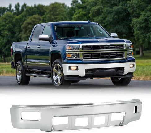VRC غطاء المصد الأمامي تجميع شريط الوجه من الفولاذ الكروم متوافق مع 2014 2015 Chevy Silverado 1500 مع فتحات الضباب بدون فتحة وقوف السيارات، استبدال المصد من قطعة واحدة (الكروم، مع فتحات إضاءة الضباب بدون) in Saudi Arabia