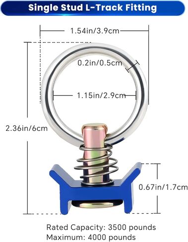 ATPEAM Single Stud L-Track Fitting with Round Ring | Pack of 10 Stainless Steel Round Ring Aluminum Keeper Cargo Control for Airline Track Logistic Installation, 4,000LB Capacity (Blue) in Saudi Arabia