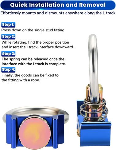 ATPEAM Single Stud L-Track Fitting with Round Ring | Pack of 10 Stainless Steel Round Ring Aluminum Keeper Cargo Control for Airline Track Logistic Installation, 4,000LB Capacity (Blue) in Saudi Arabia