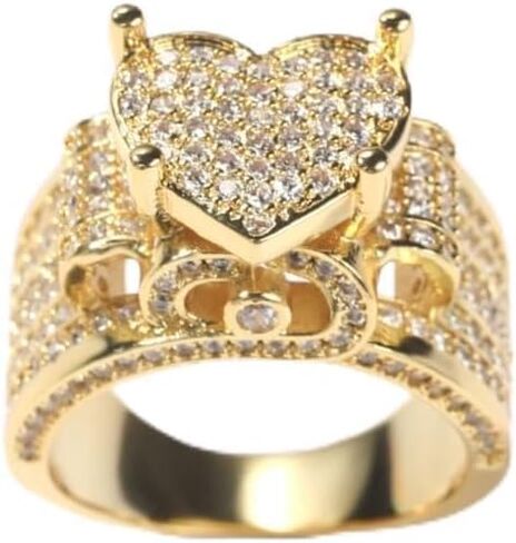 Solid Gold over S925 Sterling Silver Men's Heart Ring, Halo Pave Set Moissanite Wedding Band, Dainty Elegant Jewelry for Him in Kuwait