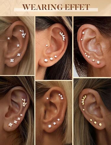 Thunaraz 14K الذهب مطلي أقراط صغيرة للنساء هيبوالرجينيك 925 الفضة الاسترليني مجموعة أقراط لثقب متعددة الغضروف الصغير الزنمة القرط داينتي 5 أزواج in Kuwait