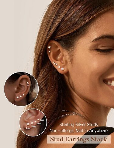 Thunaraz 14K الذهب مطلي أقراط صغيرة للنساء هيبوالرجينيك 925 الفضة الاسترليني مجموعة أقراط لثقب متعددة الغضروف الصغير الزنمة القرط داينتي 5 أزواج in Kuwait