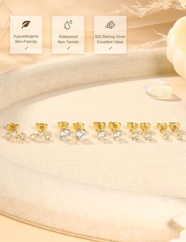 Thunaraz 14K الذهب مطلي أقراط صغيرة للنساء هيبوالرجينيك 925 الفضة الاسترليني مجموعة أقراط لثقب متعددة الغضروف الصغير الزنمة القرط داينتي 5 أزواج in Kuwait