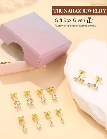 Thunaraz 14K الذهب مطلي أقراط صغيرة للنساء هيبوالرجينيك 925 الفضة الاسترليني مجموعة أقراط لثقب متعددة الغضروف الصغير الزنمة القرط داينتي 5 أزواج in Kuwait