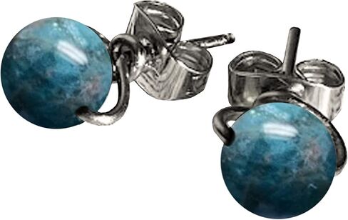 Blue Apatite 6mm Simple Bead Post Earrings in Steel, Black Iron,Titanium, Sterling Silver,14K Rose Gold or 14k Gold Wire (Handmade), Real Gemstone bead in Kuwait