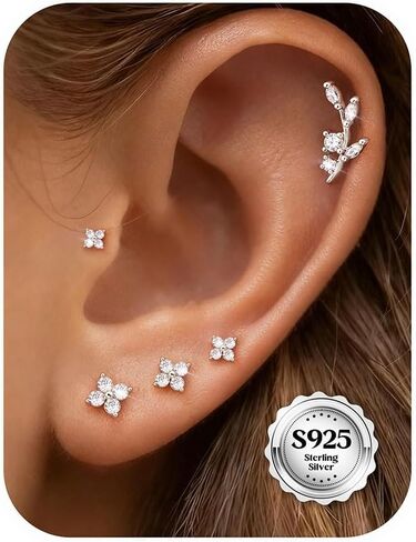 Thunaraz 14K Gold Plated Small Stud Earrings for Women Hypoallergenic 925 Sterling Silver Earrings set for Multiple Piercing Tiny Cartilage Tragus Dainty Earring Stack 5Pairs in Saudi Arabia