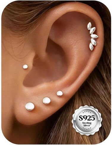 Thunaraz 14K الذهب مطلي أقراط صغيرة للنساء هيبوالرجينيك 925 الفضة الاسترليني مجموعة أقراط لثقب متعددة الغضروف الصغير الزنمة القرط داينتي 5 أزواج in Kuwait