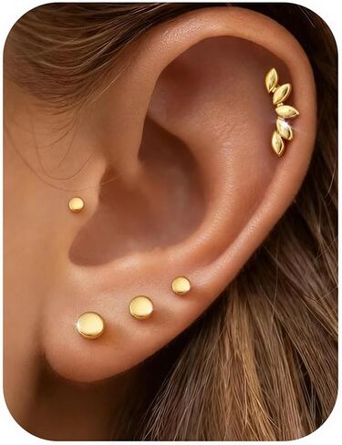 Thunaraz 14K الذهب مطلي أقراط صغيرة للنساء هيبوالرجينيك 925 الفضة الاسترليني مجموعة أقراط لثقب متعددة الغضروف الصغير الزنمة القرط داينتي 5 أزواج in Kuwait