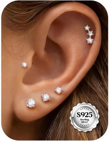 Thunaraz 14K الذهب مطلي أقراط صغيرة للنساء هيبوالرجينيك 925 الفضة الاسترليني مجموعة أقراط لثقب متعددة الغضروف الصغير الزنمة القرط داينتي 5 أزواج in Kuwait
