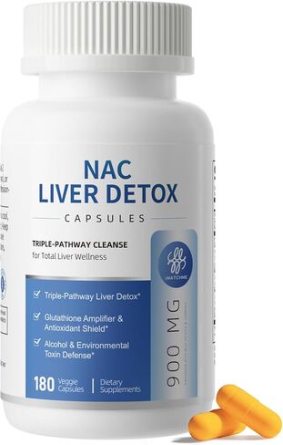 NAC Supplement 900 mg – Liver Detox & Cleanse, Antioxidant & Cellular Health, Alcohol Defense Support – N-Acetyl Cysteine Capsules with Milk Thistle, Turmeric, Dandelion & Artichoke – 120 Count in Kuwait