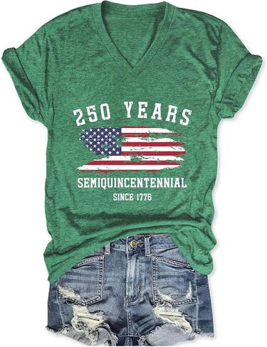 250th Anniversary USA Shirt Womens 250 Years Semiquincentennial V Neck T-Shirt American Flag Graphic Tee Casual Top in Saudi Arabia