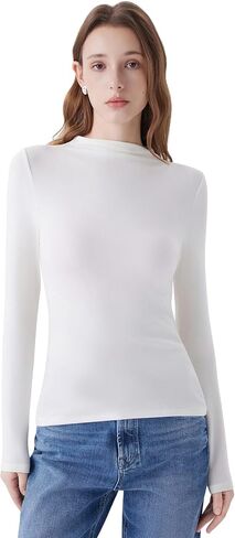 SUUKSESS Cloud Cashmere Women Mock Neck Fitted Long Sleeve Shirt Basic Knit Tops in Saudi Arabia