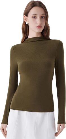 قميص SUUKSESS Cloud Cashmere للسيدات برقبة وهمية وأكمام طويلة، قميص علوي متماسك أساسي in Kuwait